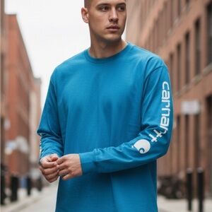 Carhartt Men’s Blue Long Sleeve T-Shirt Loose Fit Logo Sleeve Size M Streetwear